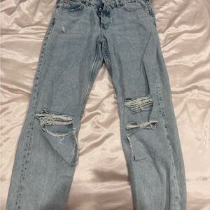 Forever 21 Light Blue Distressed Straight Leg Jeans